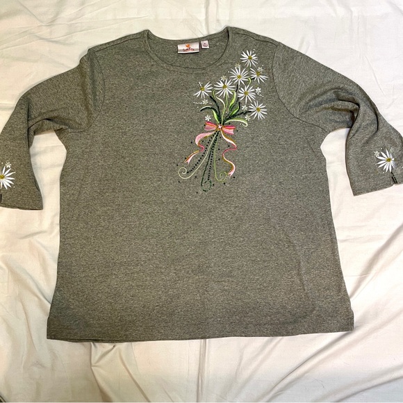 NWOT Ladies Quacker Factory Embroidery Beaded 100% Cotton 1x TShirt - Picture 13 of 13